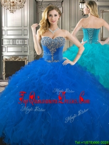 Popular Beaded Bodice and Ruffled Really Puffy Quinceanera Dress in Royal Blue