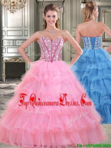 Wonderful Rose Pink Sweet 16 Dress with Beading and Ruffled Layers