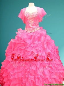 New Style Hot Pink Sweet 16 Gown with Beading and Ruffles