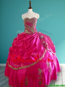 Popular Hot Pink Quinceanera Dress with Pick Ups and Appliques