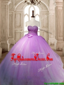 Beautiful Lavender Tulle Quinceanera Dress with Beading and Bowknot