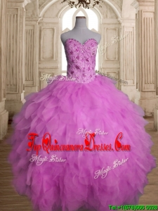 Best Lilac Tulle Sweet 16 Dress with Beading and Ruffles