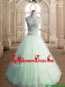 Classical Beaded Bodice Tulle Quinceanera Dress in Apple Green