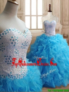 Custom Made Affordable Baby Blue Big Puffy Quinceanera Dress with Beading and Ruffles