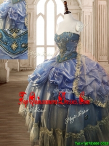 Custom Made Classical Beaded and Pick Ups Big Puffy Quinceanera Dress in Blue