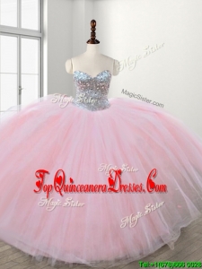 Custom Made Discount Really Puffy Baby Pink Sweet 16 Dress with Beading