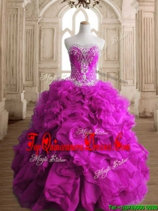 Custom Made Elegant Fuchsia Organza Quinceanera Gown with Beading and Ruffles