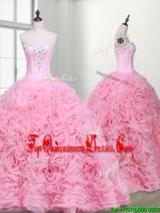 Custom Made Elegant Rolling Flowers and Beaded Quinceanera Dress with Court Train