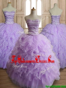 Custom Made Exclusive Beaded and Ruffled Big Puffy Quinceanera Dress in Lavender