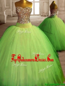 Custom Made Fashionable Spring Green Big Puffy Quinceanera Dress with Beading