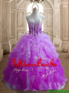 Modest Lilac and Fuchsia Sweet 16 Dress with Beading and Ruffles