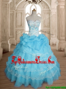 Classical Custom Made Really Puffy Baby Blue Quinceanera Dress with Ruffled Layers and Beading