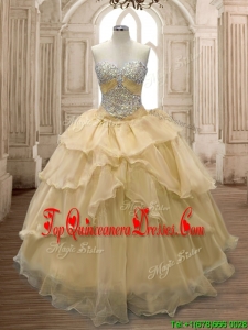 Custom Made Beaded and Ruffled Organza Sweet 16 Dress in Champagne