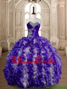 Custom Made Beautiful Puffy Skirt Beaded and Ruffled Quinceanera Gown in Organza