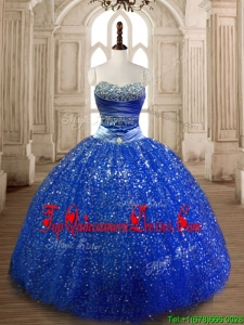 Custom Made Cheap Beaded Royal Blue Quinceanera Dress in Sequins