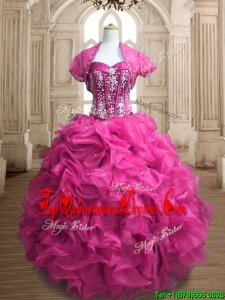 Custom Made Lovely Hot Pink Big Puffy Quinceanera Dress with Beading and Ruffles