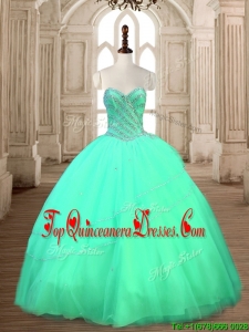 Custom Made Modest Tulle Beaded Sweet 16 Dress in Turquoise