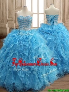 Custom Made Perfect Aqua Blue Organza Quinceanera Dress with Beading and Ruffles