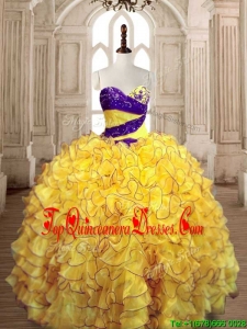 Custom Made Pretty Ball Gown Yellow Quinceanera Dress with Beading and Ruffles