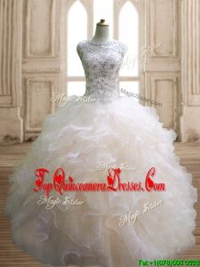 Custom Made Scoop Beading and Ruffles Sweet 16 Dress in Champagne