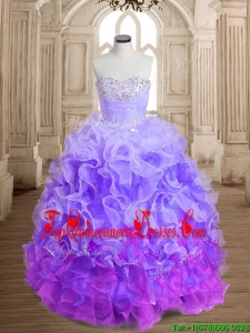 Custom Made Unique Rainbow Big Puffy Quinceanera Dress with Beading and Ruffles