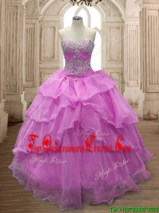 Custom Made Sweet Beaded and Ruffled Layers Quinceanera Dress in Lilac for Spring