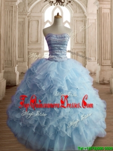 Lovely Light Blue Big Puffy Quinceanera Dress with Beading and Ruffles