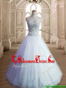 Most Popular White Tulle Sweet 16 Dress with Beading