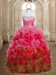 Perfect Big Puffy Beaded and Ruffles Quinceanera Dress in Multi Color