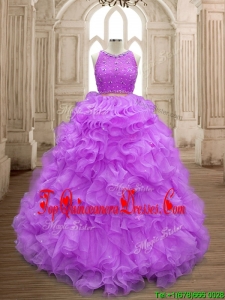 Wonderful Beaded and Ruffled Scoop Sweet 16 Dress in Lilac