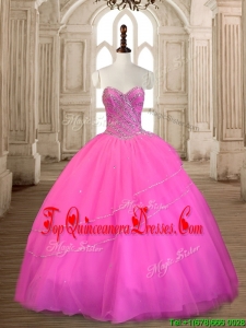 Wonderful Tulle Hot Pink Sweet 16 Dress with Beading