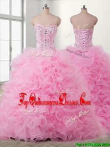 Lovely Baby Pink Detachable Quinceanera Dress with Beading and Ruffles