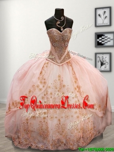 Lovely Beaded and Applique Pink Sweet 16 Dress with Puffy Skirt