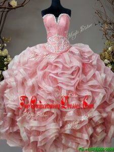 Low Price Beaded and Ruffled Sweet 16 Dress in Pink