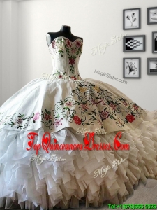 Modern White Big Puffy Quinceanera Dress with Embroidery and Ruffles