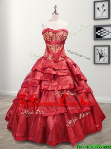 Most Popular Taffeta Red Quinceanera Dress with Appliques and Ruffled Layers