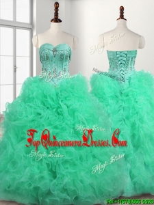 Popular Big Puffy Turquoise Quinceanera Dress with Beading and Ruffles