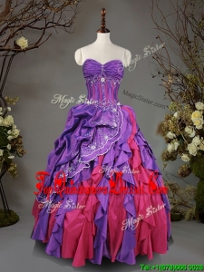 Visible Boning Beaded and Ruffled Quinceanera Dress in Taffeta