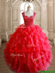 Perfect Straps Beading and Ruffles Sweet 16 Dress in Red