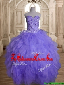 Beautiful Beaded and Ruffled Big Puffy Quinceanera Dress in Lavender