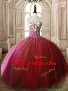 Classical Big Puffy Wine Red Quinceanera Dress with Beading