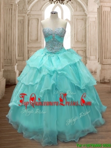 Discount Beaded and Ruffled Layers Quinceanera Dress in Aqua Blue for Spring