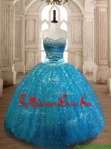 Elegant Beaded and Sequined Quinceanera Dress in Teal