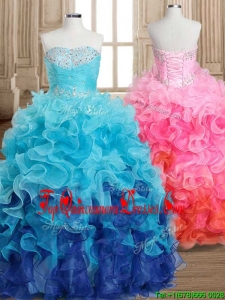 Fashionable Gradient Color Quinceanera Dress with Beading and Ruffles