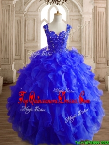 Gorgeous Royal Blue Straps Quinceanera Dress with Beading and Ruffles