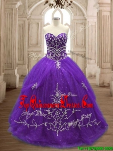 Hot Sale Brush Train Purple Quinceanera Dress with Appliques