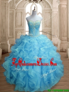 Popular Beaded and Ruffled Quinceanera Dress in Baby Blue