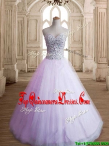 Romantic A Line Lavender Sweet 16 Dress with Beading for Spring