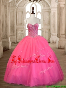 Top Selling Beaded Tulle Sweet 16 Dress in Rose Pink