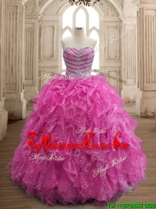 Unique Fuchsia Big Puffy Quinceanera Dress with Beading and Ruffles